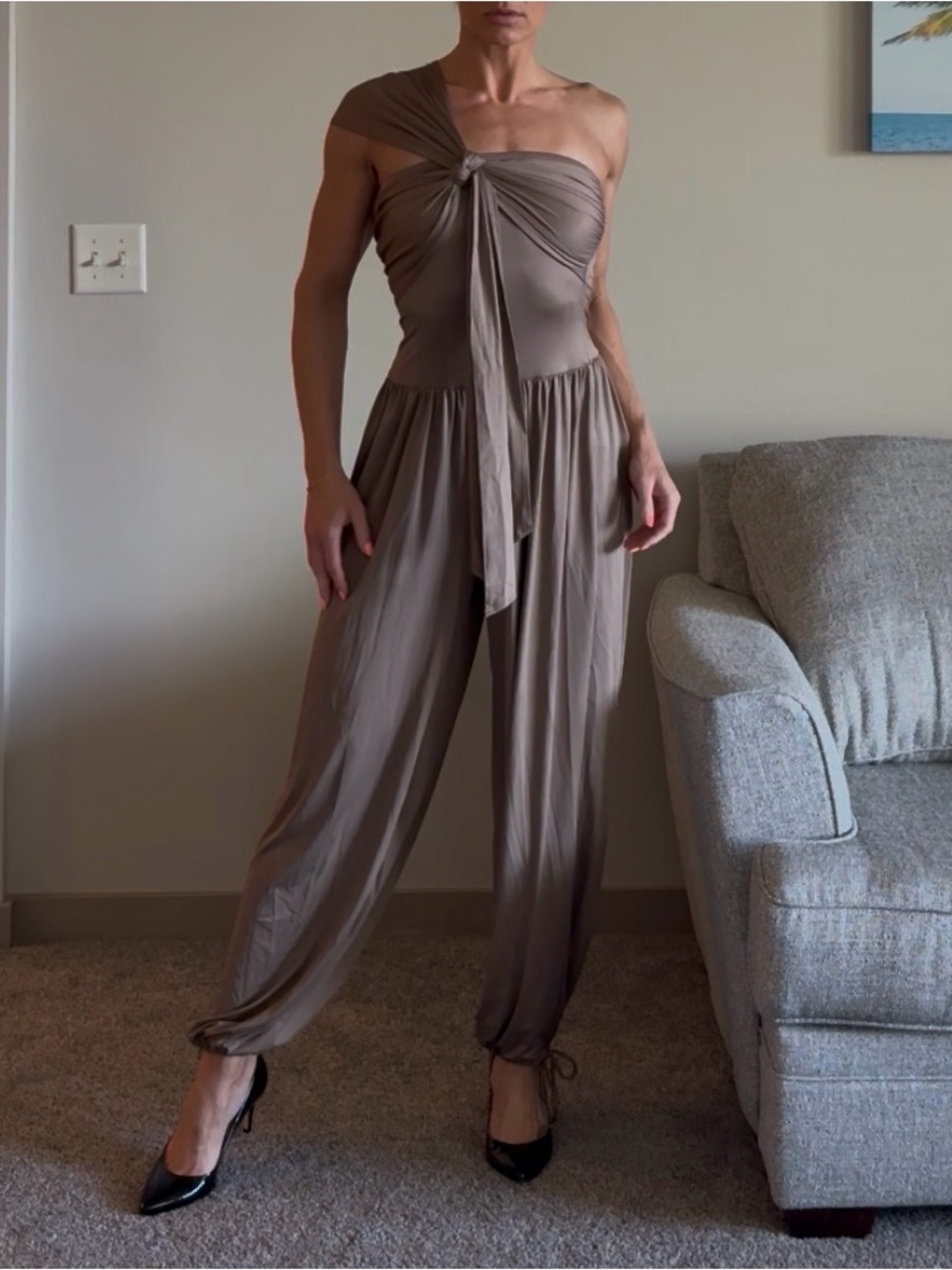 NEW Taupe One-Shoulder Jumpsuit